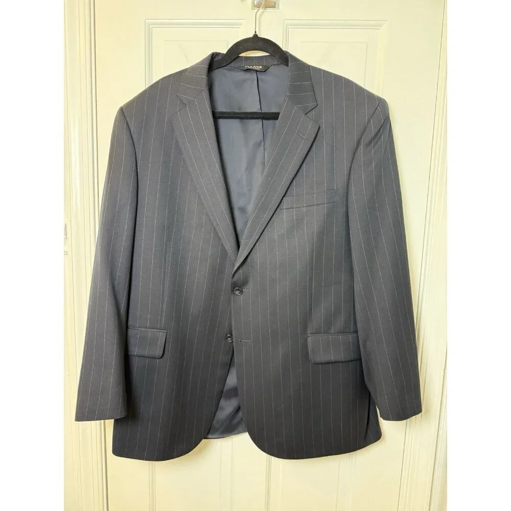 Jos A Bank Men’s Suit Navy Pinstripe Size 44R Travelers Edition 100 % Wool EUC